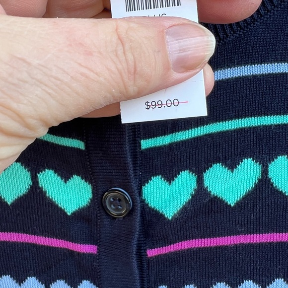 NWT Talbots Fun Navy with Multicolored Hearts Long Sleeve Cardigan - Picture 4 of 5